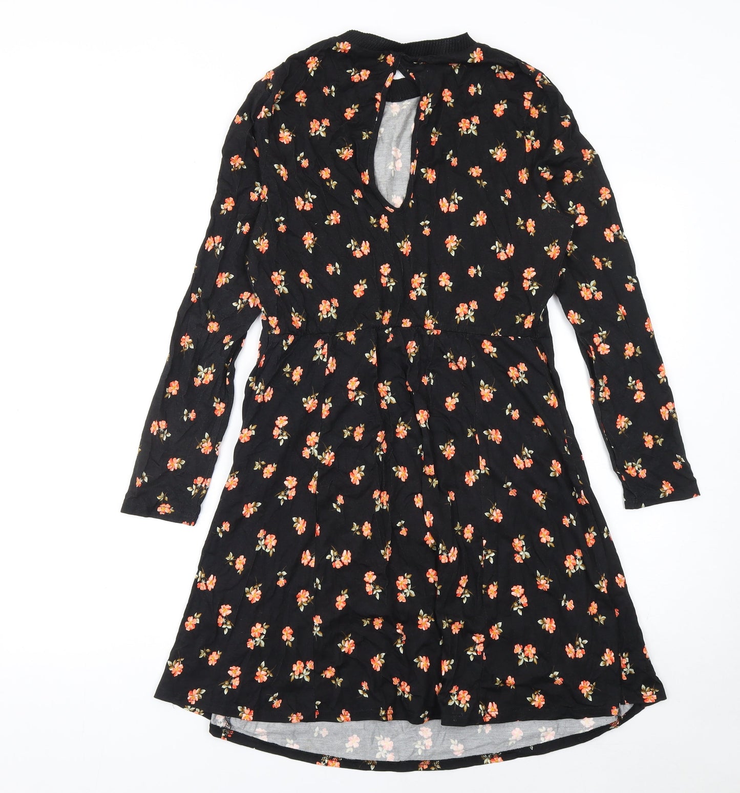ASOS Women Black Floral A-Line Long Sleeve Dress Size 12