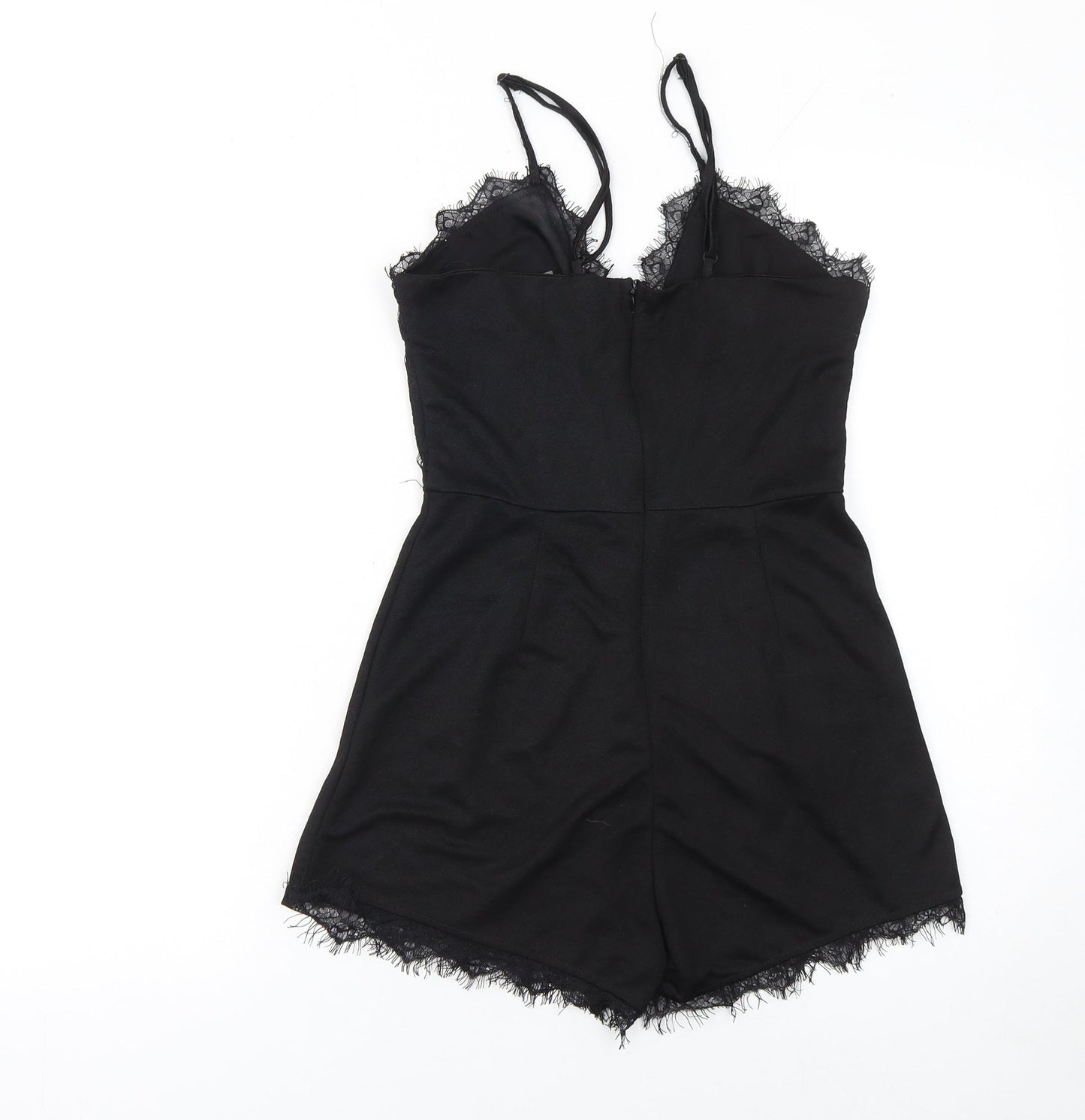 Exhibit Women’s Black Lace Trim Playsuit Size 10 Polyester V-Neck
