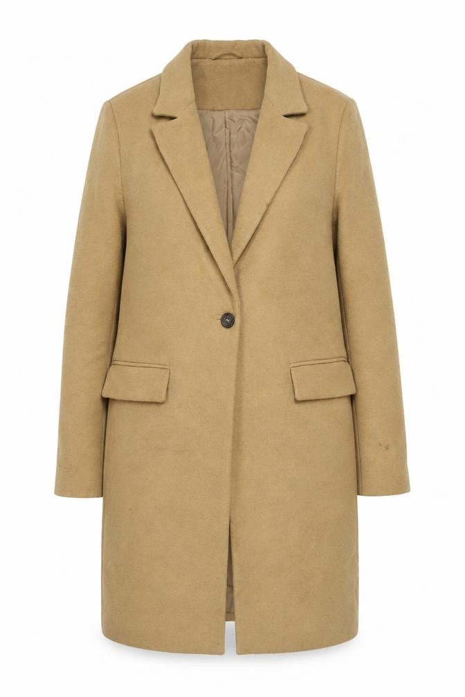 New Look Women Beige Long Overcoat Size 10 Classic Lined