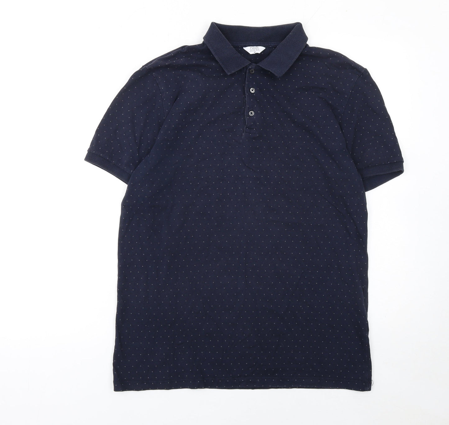 Next Men's Blue Polka Dot Cotton Polo Shirt Size M