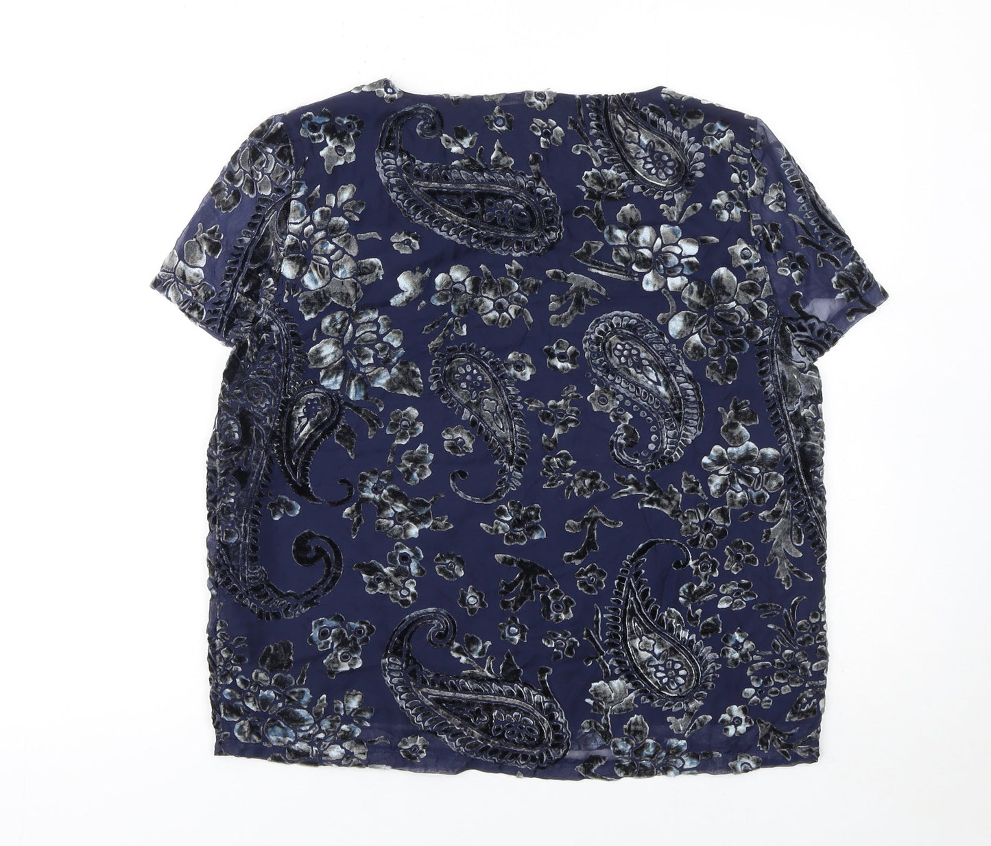 Vero Moda Women's Blue Floral Velvet Short Sleeve Tunic Blouse Size M