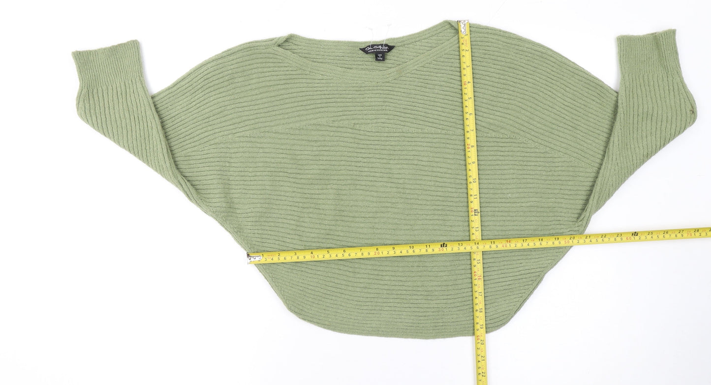 Olsen Womens Green V-Neck Rib Knit Batwing Jumper Size M