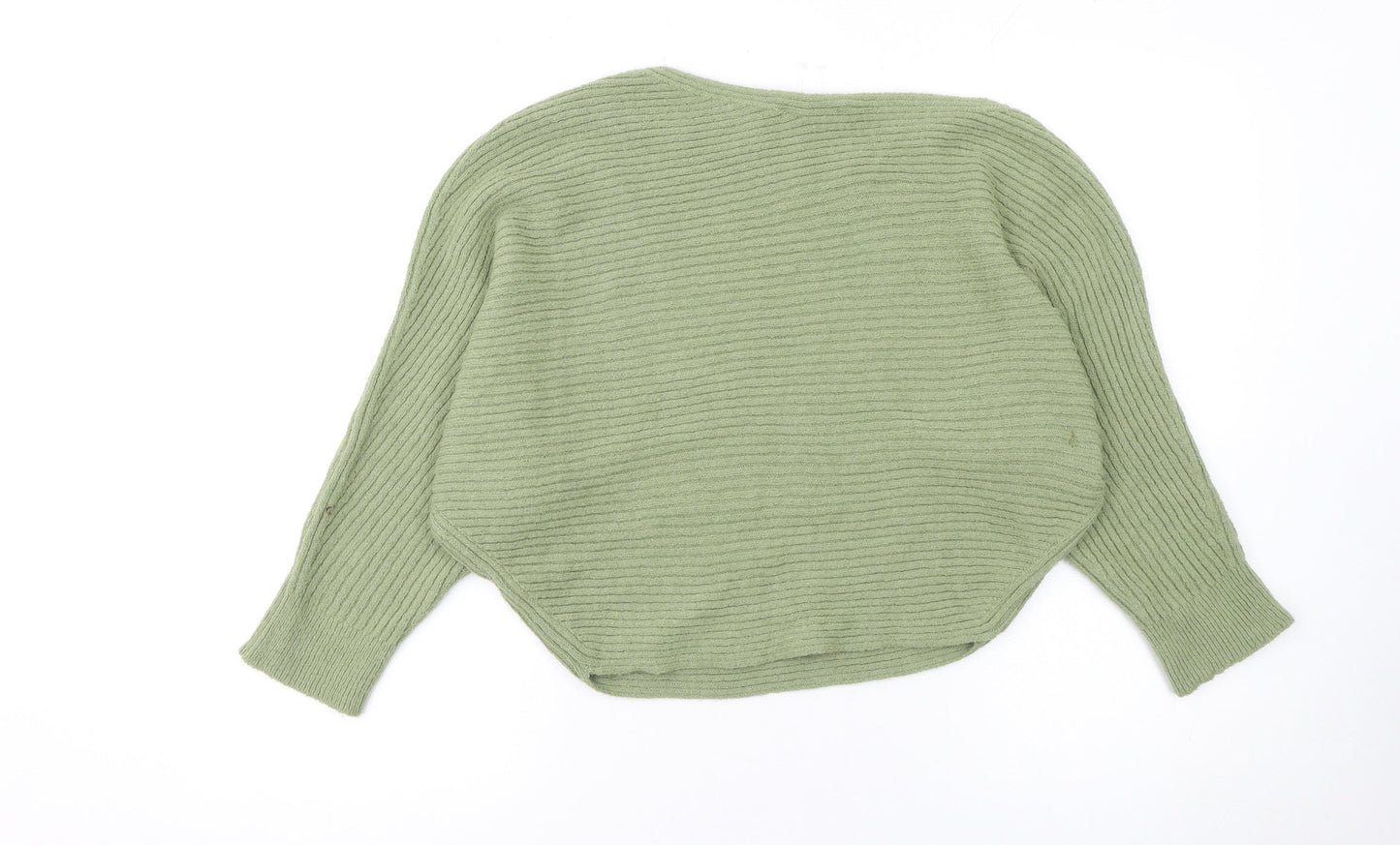 Olsen Womens Green V-Neck Rib Knit Batwing Jumper Size M