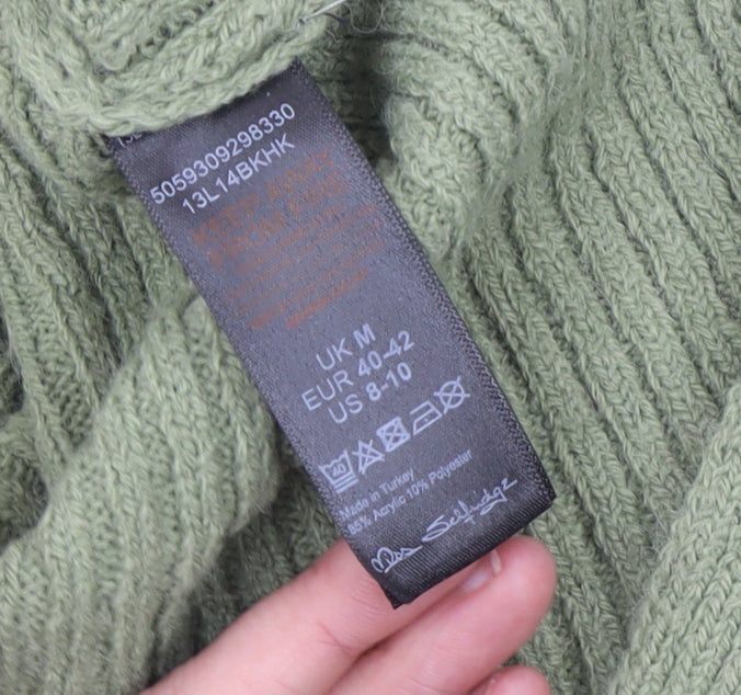 Olsen Womens Green V-Neck Rib Knit Batwing Jumper Size M