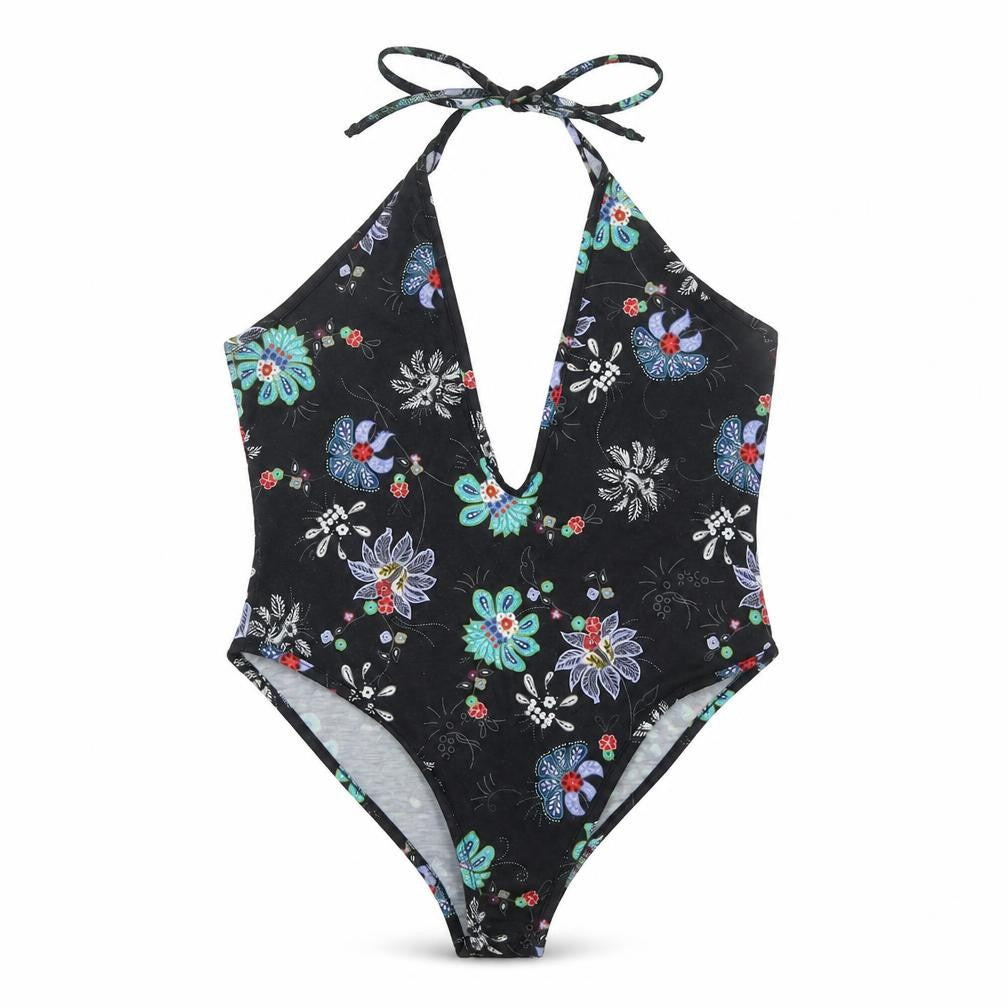 Boohoo Women’s Black Floral Halter Bodysuit UK 12