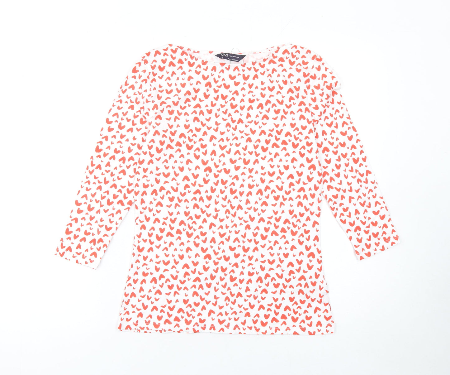 Marks and Spencer Women’s White Red Heart Print Cotton Long Sleeve T-Shirt Size 10