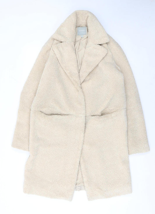 Next Women Beige Longline Belted Fleece Overcoat Size 6