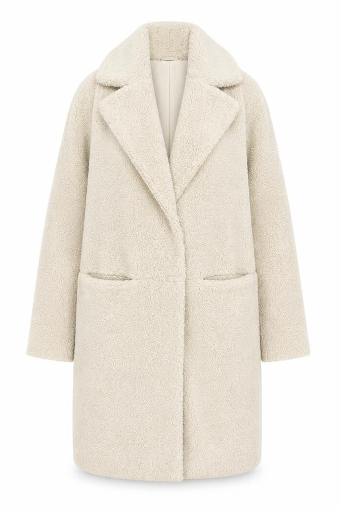 Next Women Beige Longline Belted Fleece Overcoat Size 6