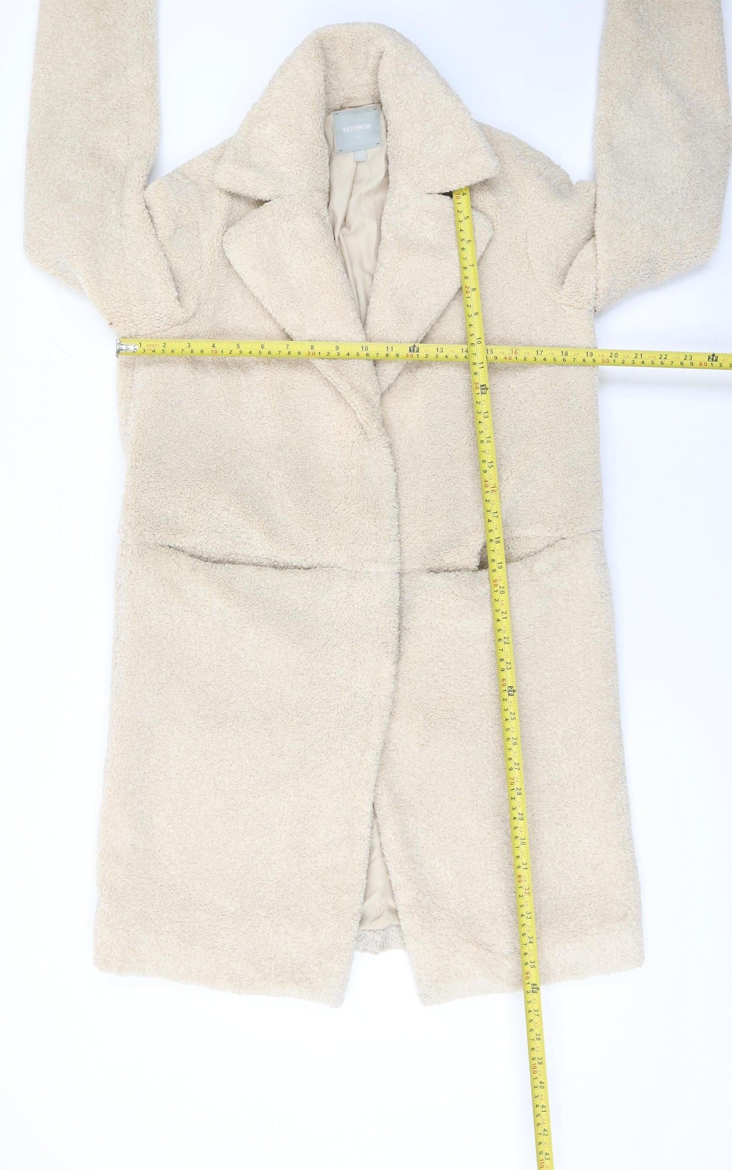 Next Women Beige Longline Belted Fleece Overcoat Size 6