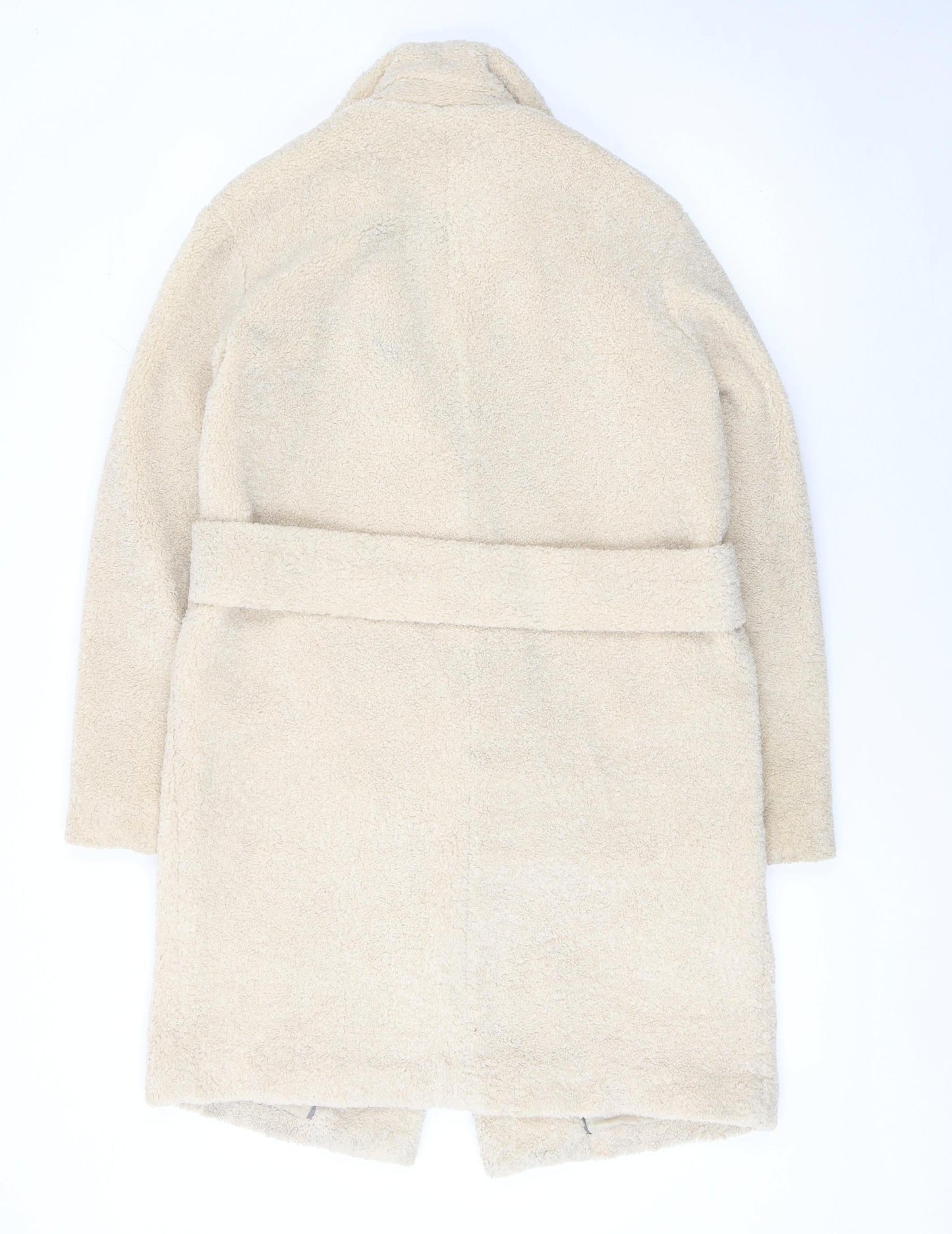 Next Women Beige Longline Belted Fleece Overcoat Size 6