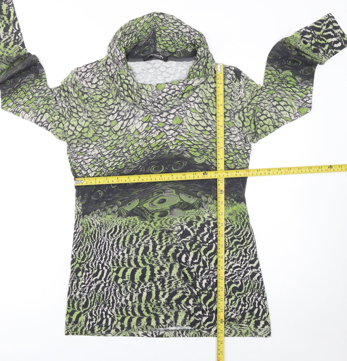 Betty Barclay Womens Green Animal Print Cowl Neck Long Sleeve Blouse Size 8