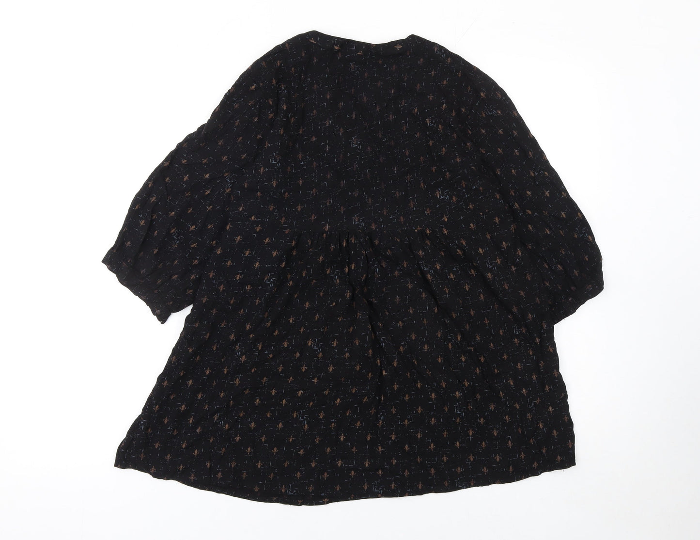 Libas Women’s Black Tunic Blouse 2XL Bohemian Floral 3/4 Sleeve Top