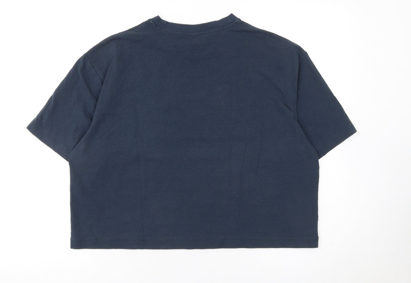 Uniqlo Women Blue Cropped Crew Neck Cotton Blend T-Shirt M