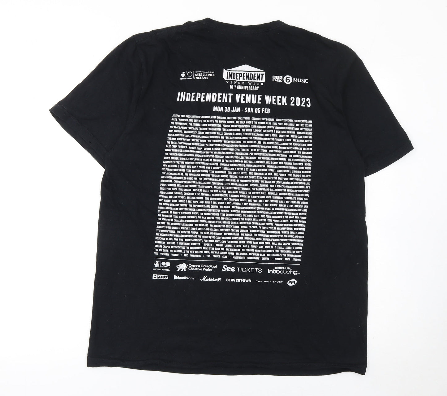 Gildan Men’s Black Independent Venue Week 2023 Crew T-Shirt L Music Tee