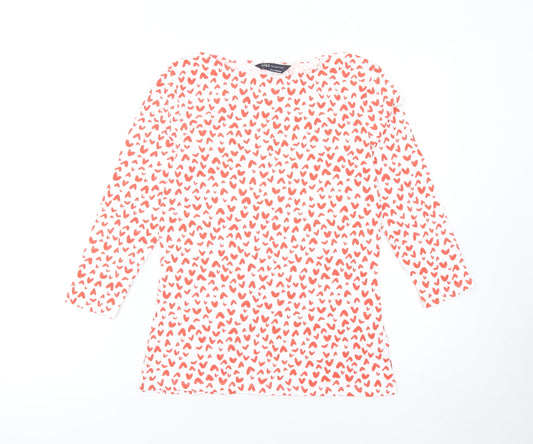 Marks and Spencer Women's White Red Heart Print Long Sleeve T-Shirt Size 10