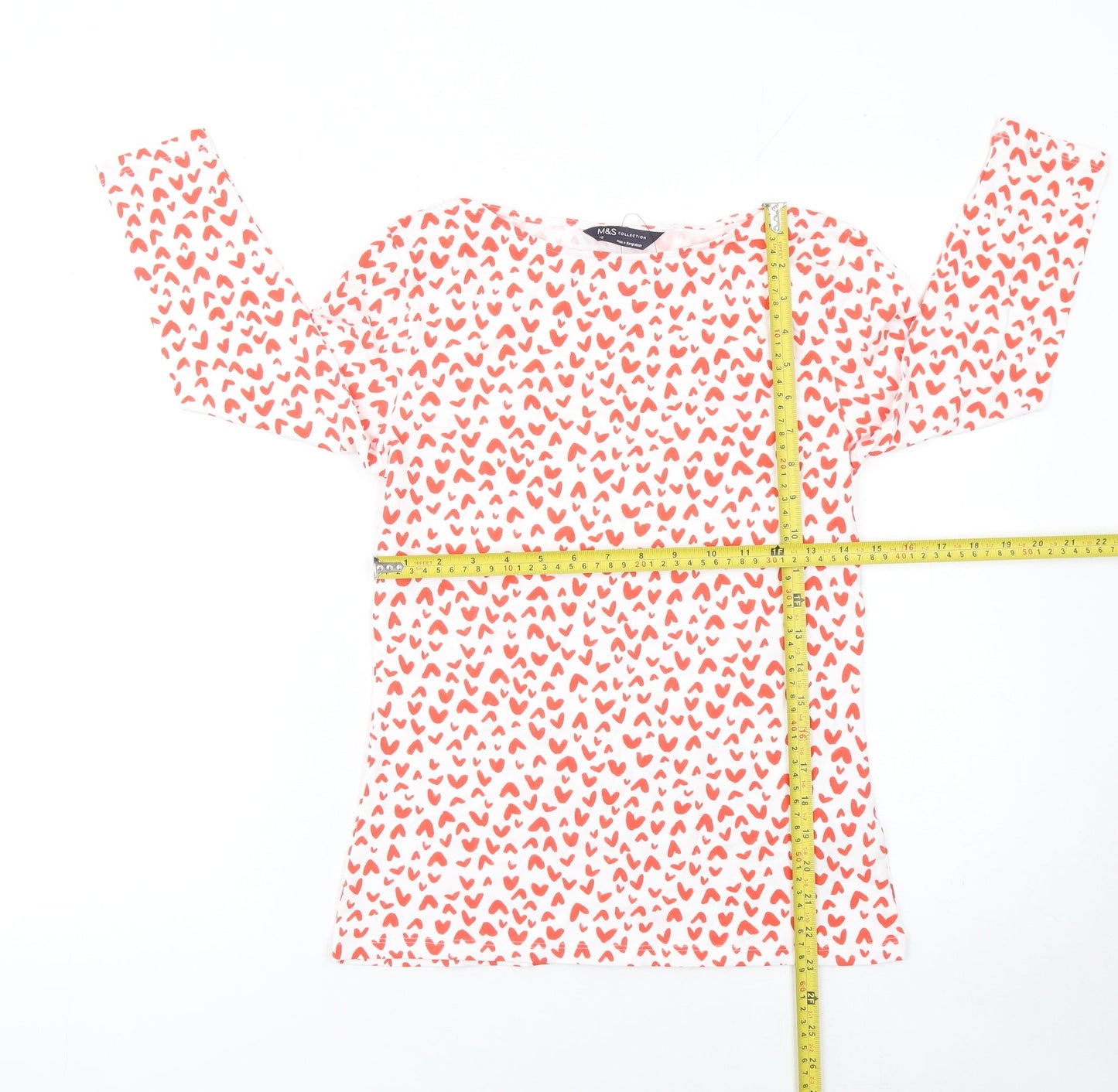 Marks and Spencer Women's White Red Heart Print Long Sleeve T-Shirt Size 10