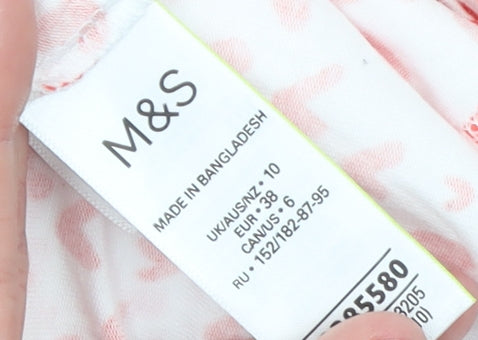 Marks and Spencer Women's White Red Heart Print Long Sleeve T-Shirt Size 10