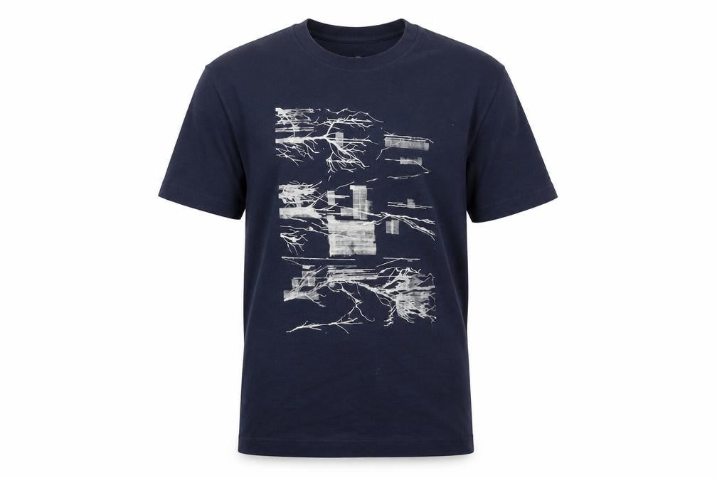John Lewis & Partners Men's Blue Art Graphic Cotton Crew Neck T-Shirt Size L