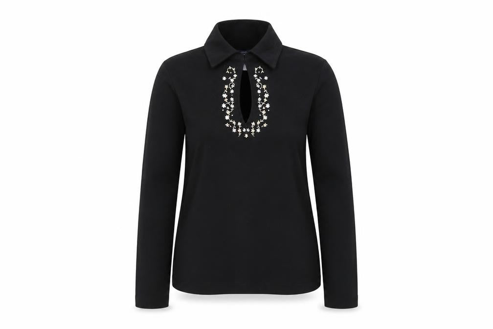 Casual Club Women's Black Collared Beaded Button-Up Top Size 12