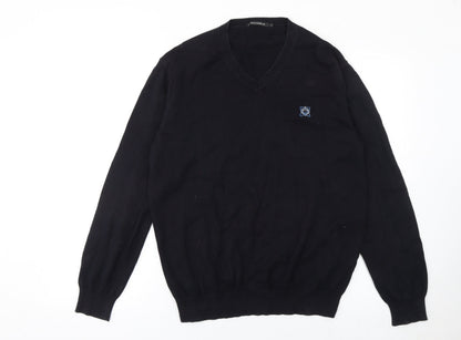 FULLCIRCLE Men's Black Cotton V-Neck Jumper Size L