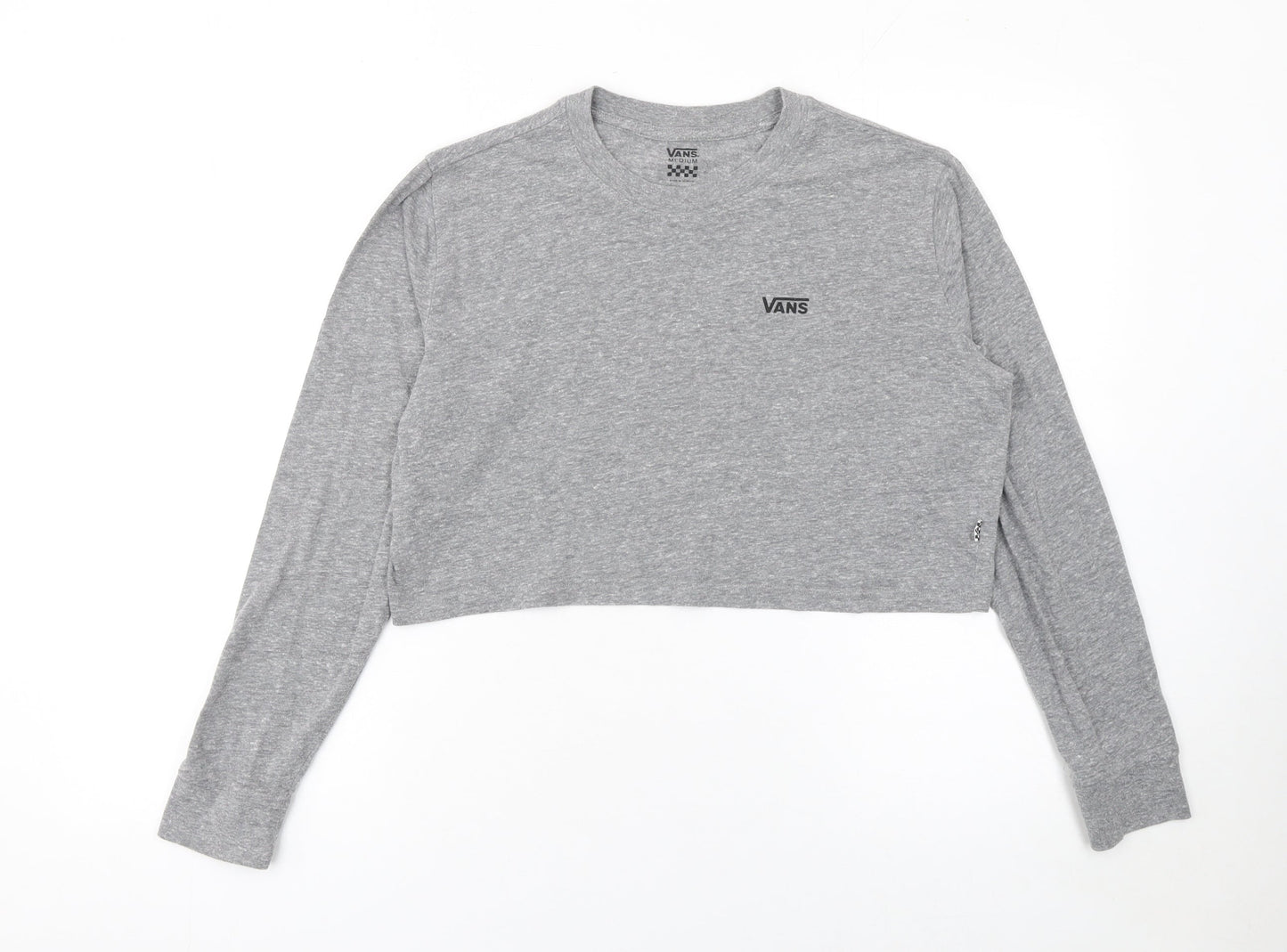 Vans Womens Grey Cropped Long Sleeve Crew Neck T-Shirt Medium