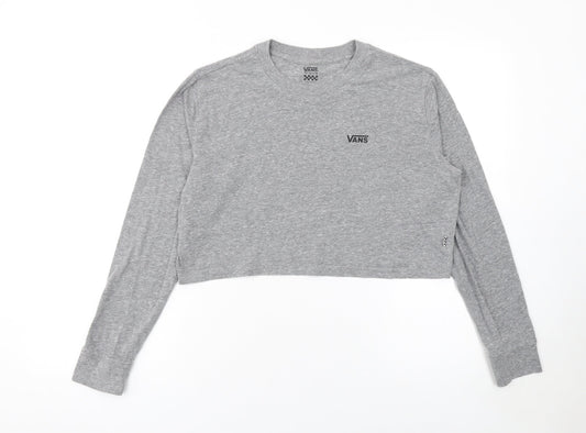Vans Womens Grey Cropped Long Sleeve Crew Neck T-Shirt Medium