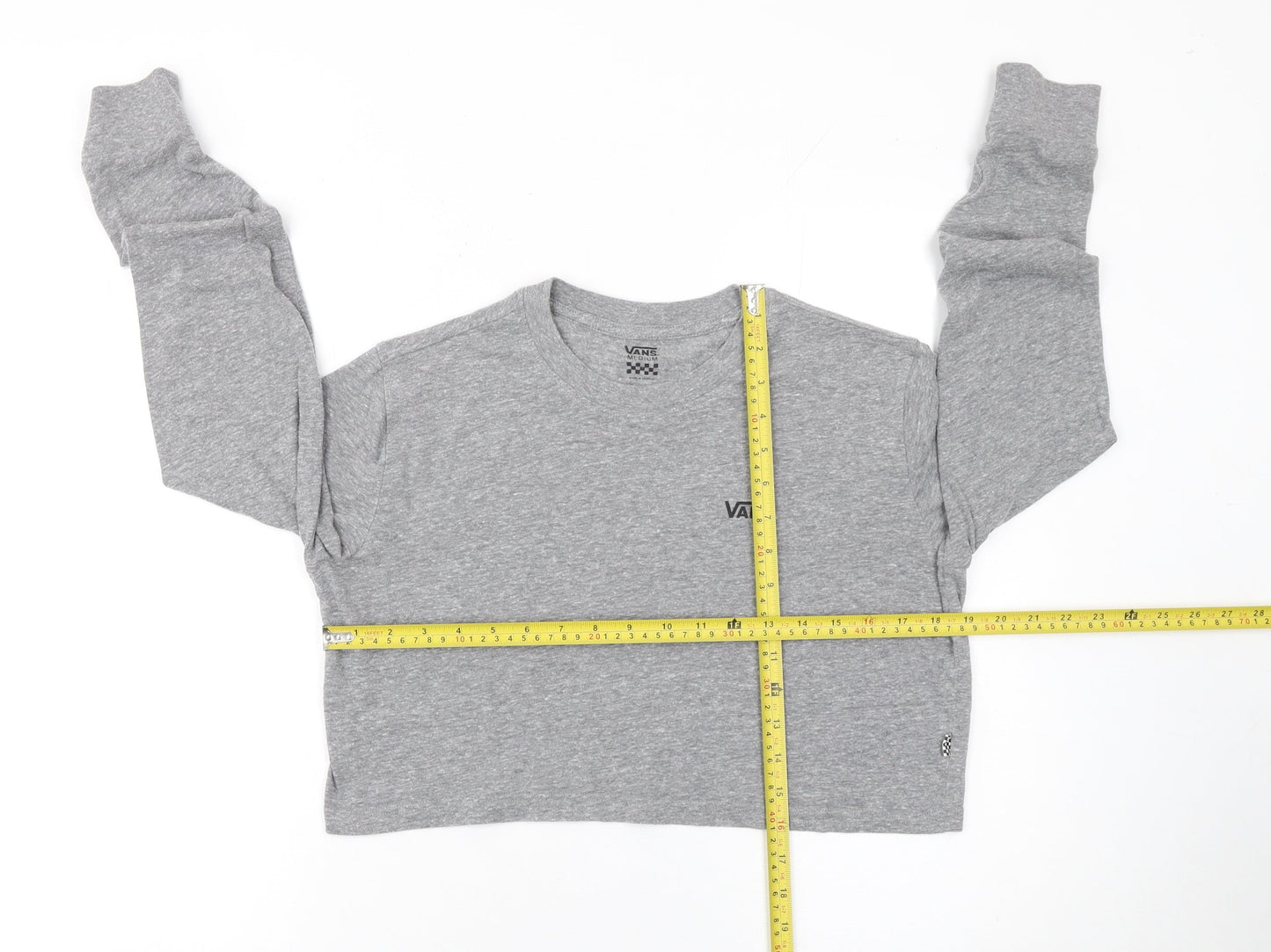 Vans Womens Grey Cropped Long Sleeve Crew Neck T-Shirt Medium