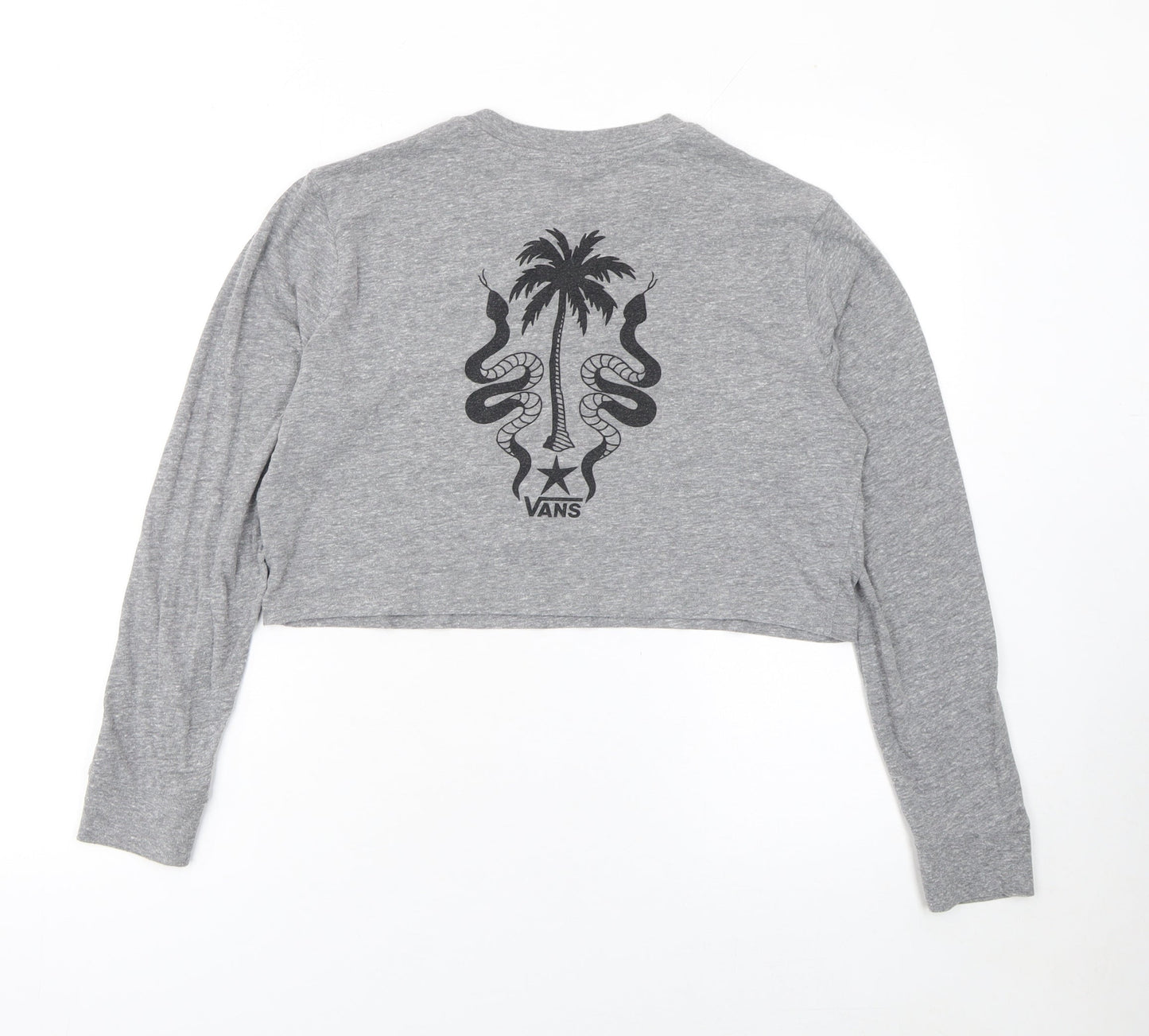 Vans Womens Grey Cropped Long Sleeve Crew Neck T-Shirt Medium