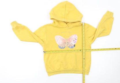 Back view of H&M girls’ yellow sequin butterfly pullover hoodie -, size 6-8, years