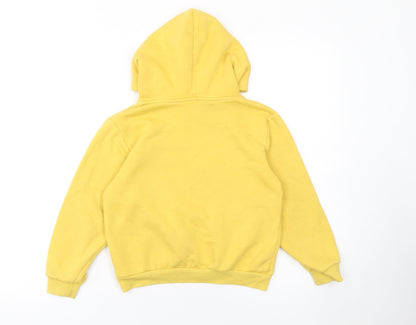 Close-up detail of H&M girls’ yellow sequin butterfly pullover hoodie -, size 6-8, years