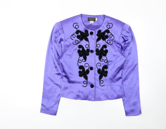 Collage by Simon Ellis Purple Satin Embroidered Jacket UK 12 Women's Vintage Blazer