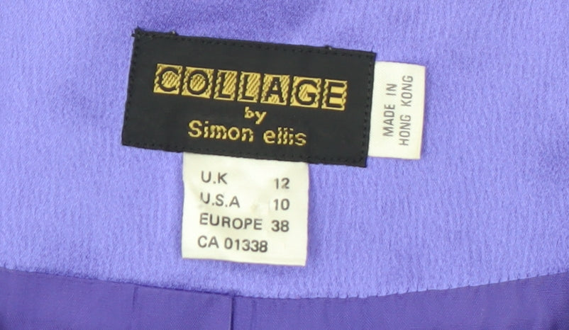 Collage by Simon Ellis Purple Satin Embroidered Jacket UK 12 Women's Vintage Blazer