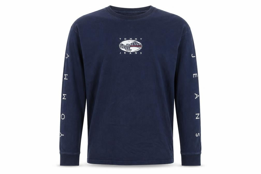 Tommy Jeans Men's Blue Long Sleeve Crew Neck Cotton T-Shirt Size M