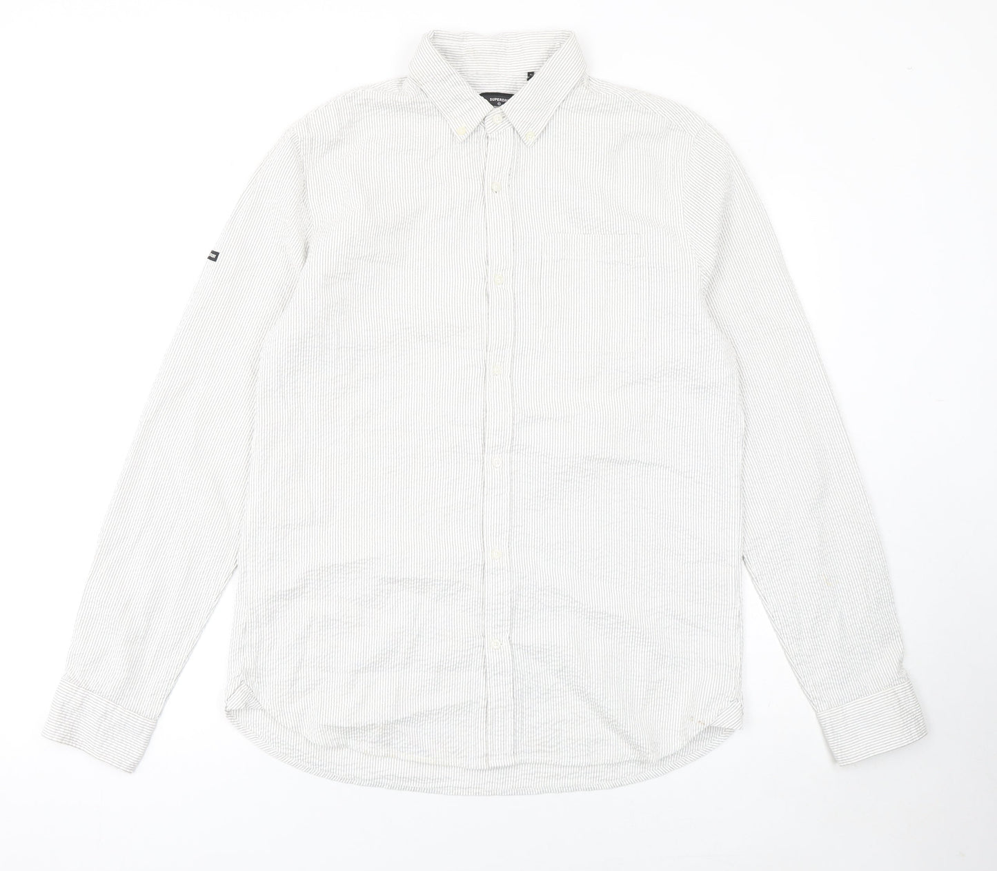 Superdry Studios Men's White Striped Cotton Button-Up Shirt M