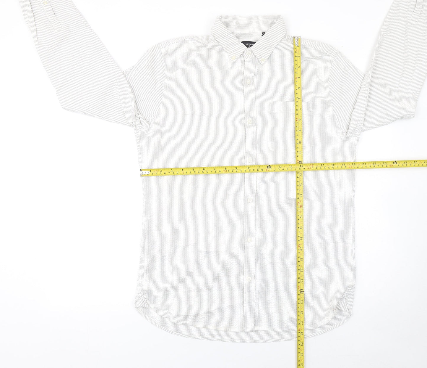 Superdry Studios Men's White Striped Cotton Button-Up Shirt M