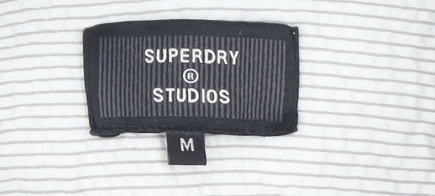 Superdry Studios Men's White Striped Cotton Button-Up Shirt M