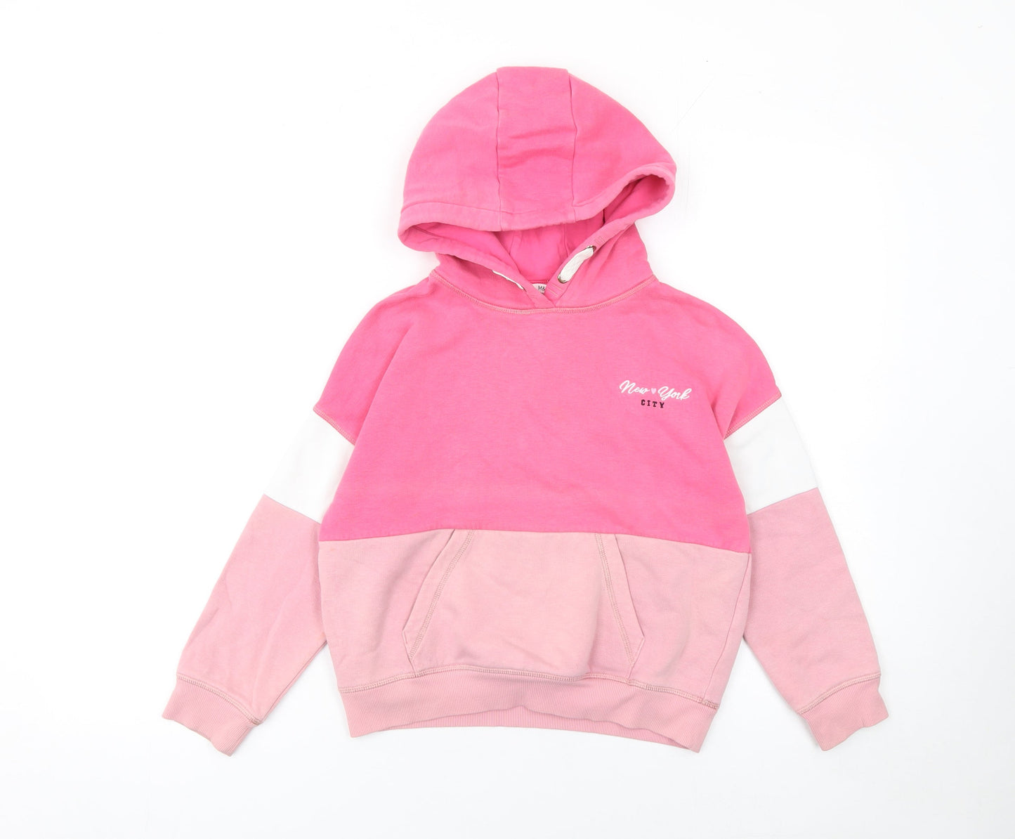 Marks and Spencer Girls Pink Colourblock Pullover Hoodie 8-9 Years