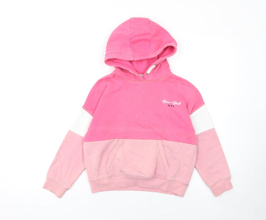 Marks and Spencer Girls Pink Colourblock Pullover Hoodie 8-9 Years
