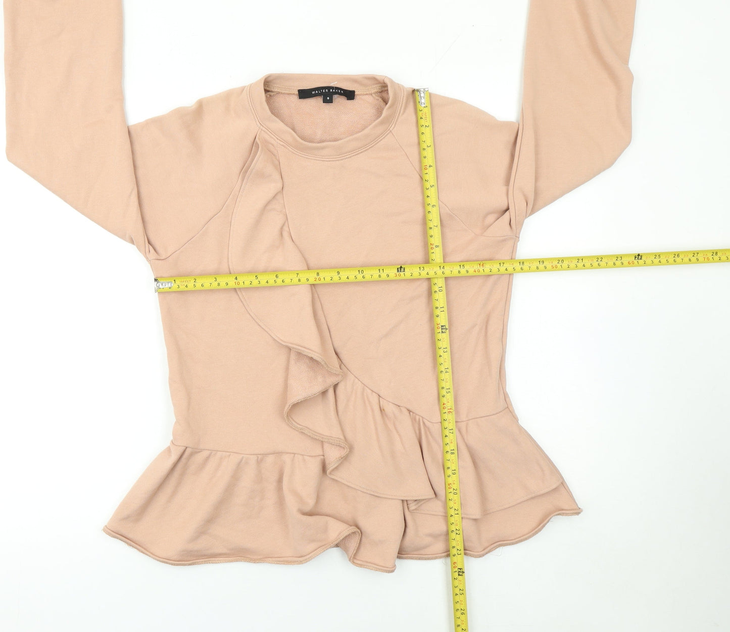 Walter Baker Women Beige Peplum Ruffle Pullover Sweatshirt Size S