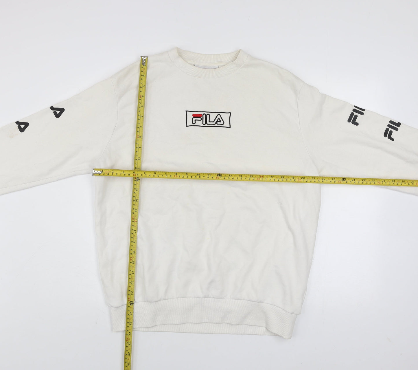 FILA Men's White Logo Sweatshirt L Long Sleeve Pullover