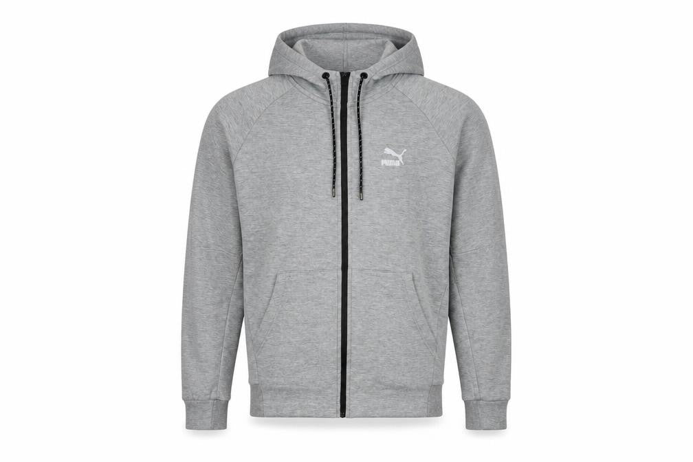 Puma Men's Grey Full Zip Hooded Track Jacket Size M