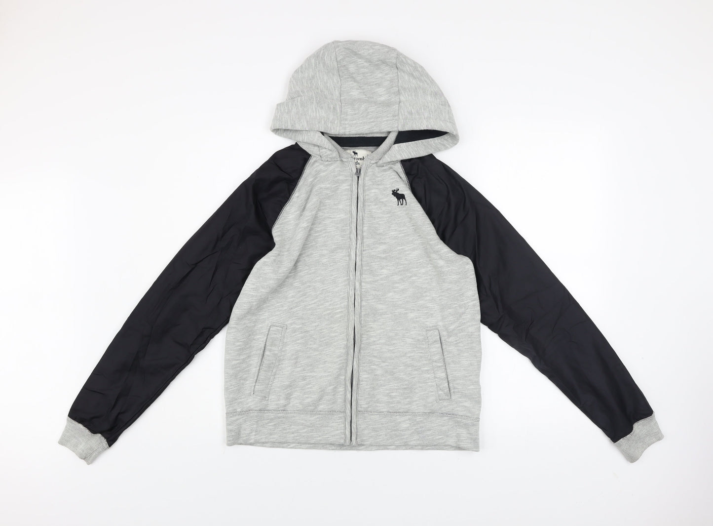 Abercrombie Kids Boys Grey Hooded Full Zip Jacket 15-16 Years Cotton Blend