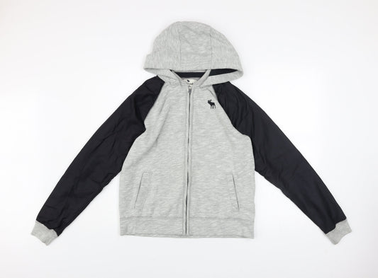 Abercrombie Kids Boys Grey Hooded Full Zip Jacket 15-16 Years Cotton Blend