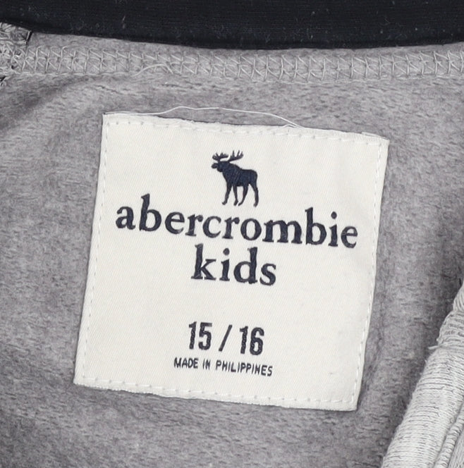 Abercrombie Kids Boys Grey Hooded Full Zip Jacket 15-16 Years Cotton Blend