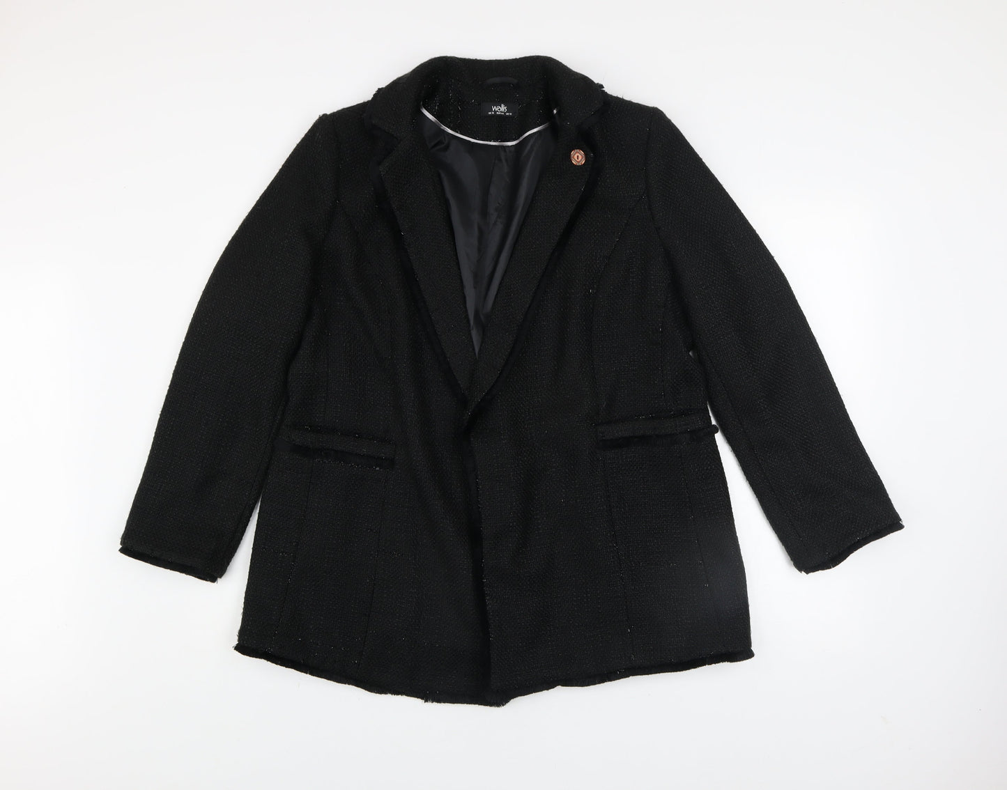 Wallis Womens Black Tweed Blazer Jacket UK 16 Classic Style