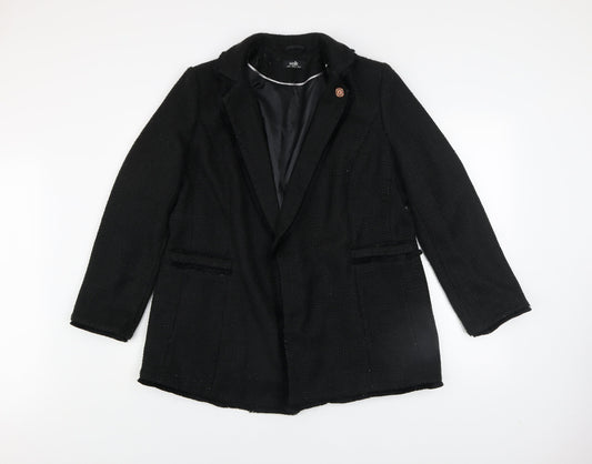 Wallis Womens Black Tweed Blazer Jacket UK 16 Classic Style