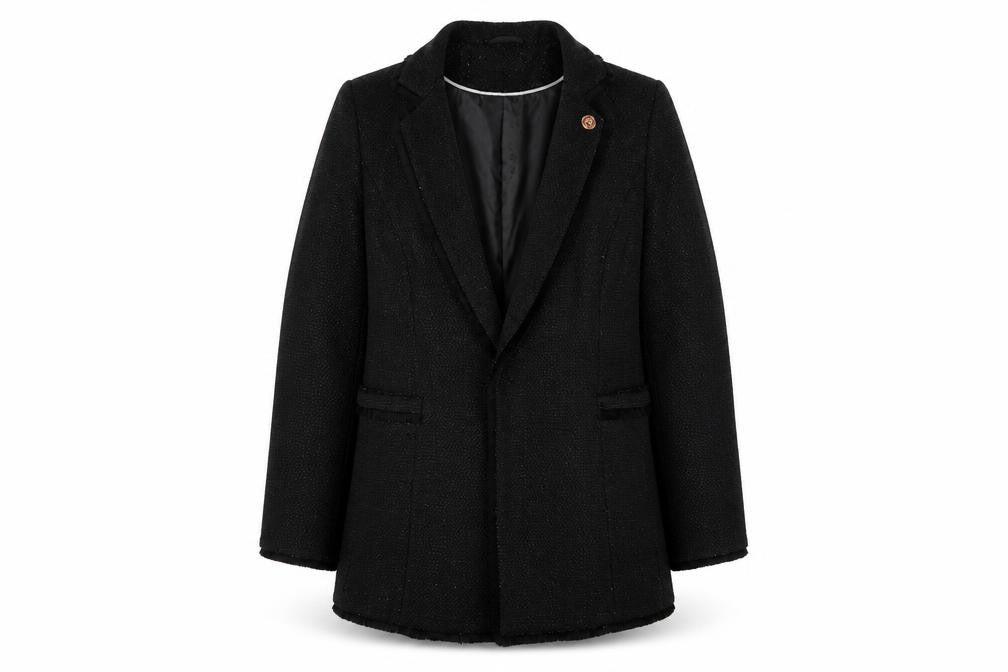 Wallis Womens Black Tweed Blazer Jacket UK 16 Classic Style