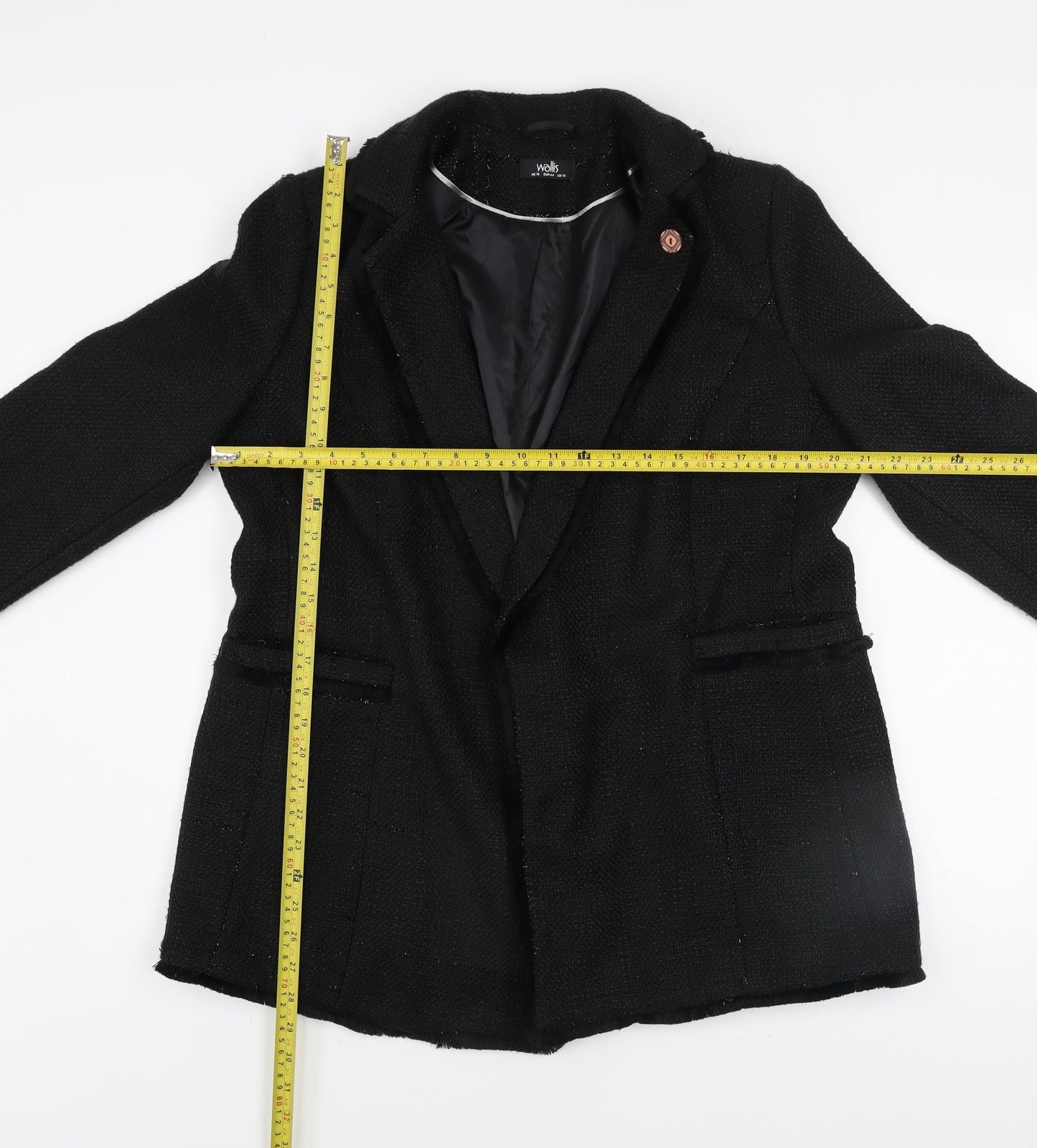 Wallis Womens Black Tweed Blazer Jacket UK 16 Classic Style