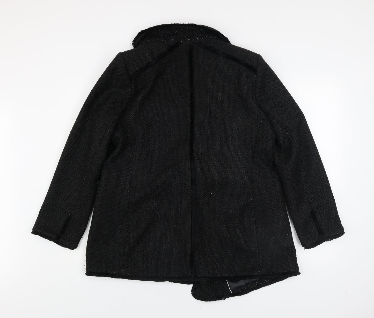 Wallis Womens Black Tweed Blazer Jacket UK 16 Classic Style