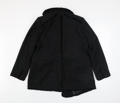 Wallis Womens Black Tweed Blazer Jacket UK 16 Classic Style